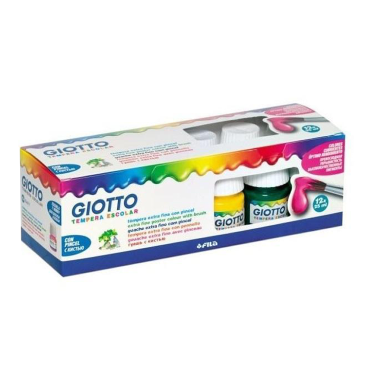 Farby Tempera Escolar 12 kolorów + pędzelek GIOTTO - księgarnia Natuli.jpg.png