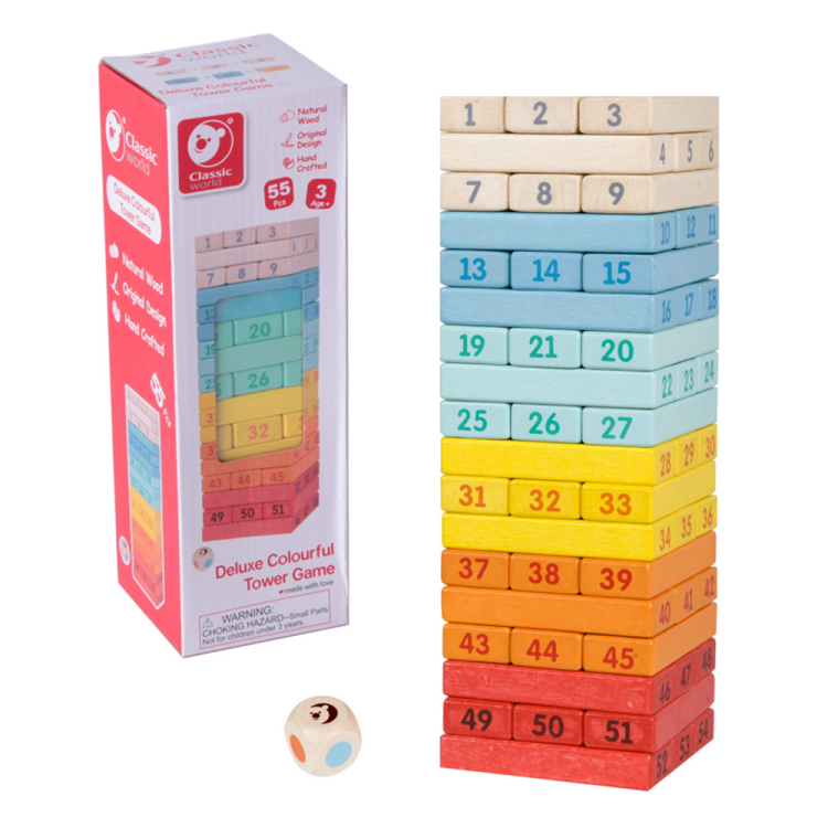 CLASSIC WORLD Drewniana Gra Zręcznościowa Wieża Kostki Domino Zestaw Deluxe_2.png