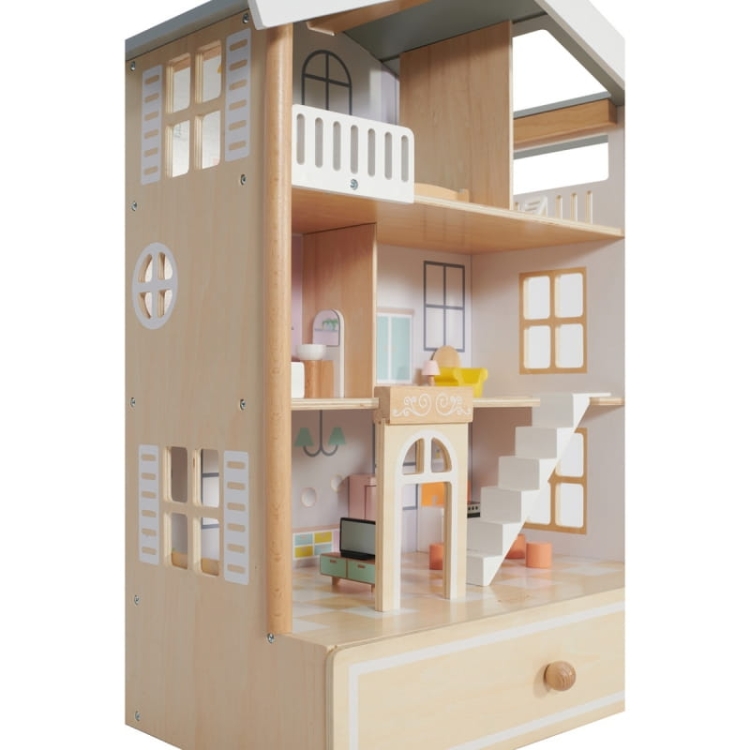 Classic World Duży Drewniany Domek dla Lalek 2 Figurki NATURALNE DREWNO 28 el._13.jpg