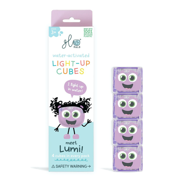 Glo Pals, Kostki sensoryczne świecące w wodzie Lumi - zabawka kąpielowa, kolor fioletowy.png