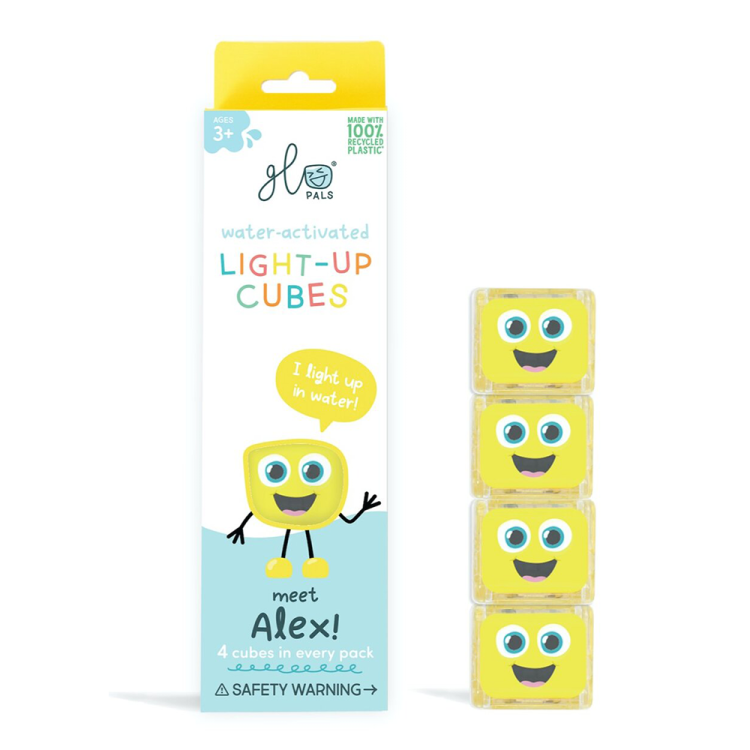 Glo Pals, Kostki sensoryczne świecące w wodzie Alex - zabawka kąpielowa, kolor żółty.png
