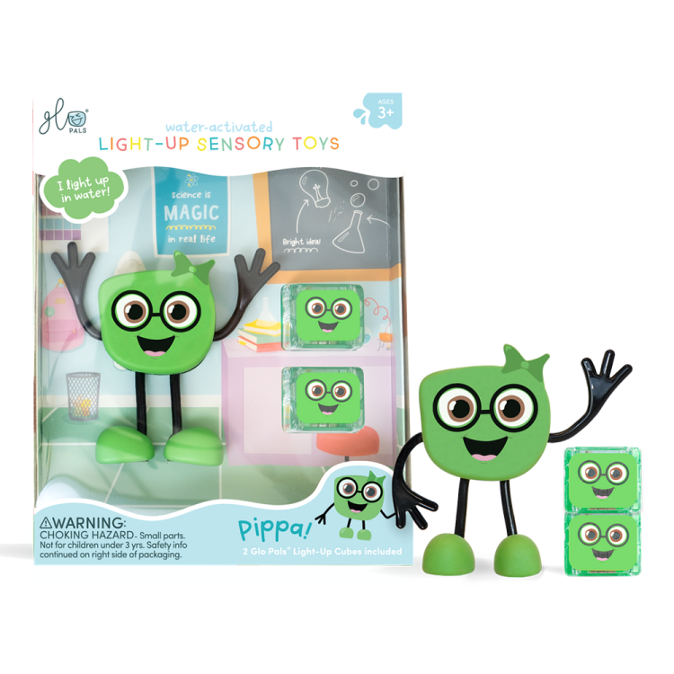 Glo Pals, Postać do kąpieli Pippa - zestaw z dwiema kostkami sensorycznymi świecącymi w wodzie.png