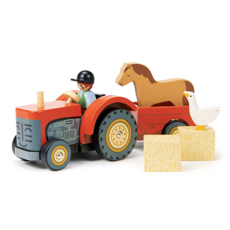 Drewniany traktor z przyczepą i akcesoriami, Tender Leaf Toys.png