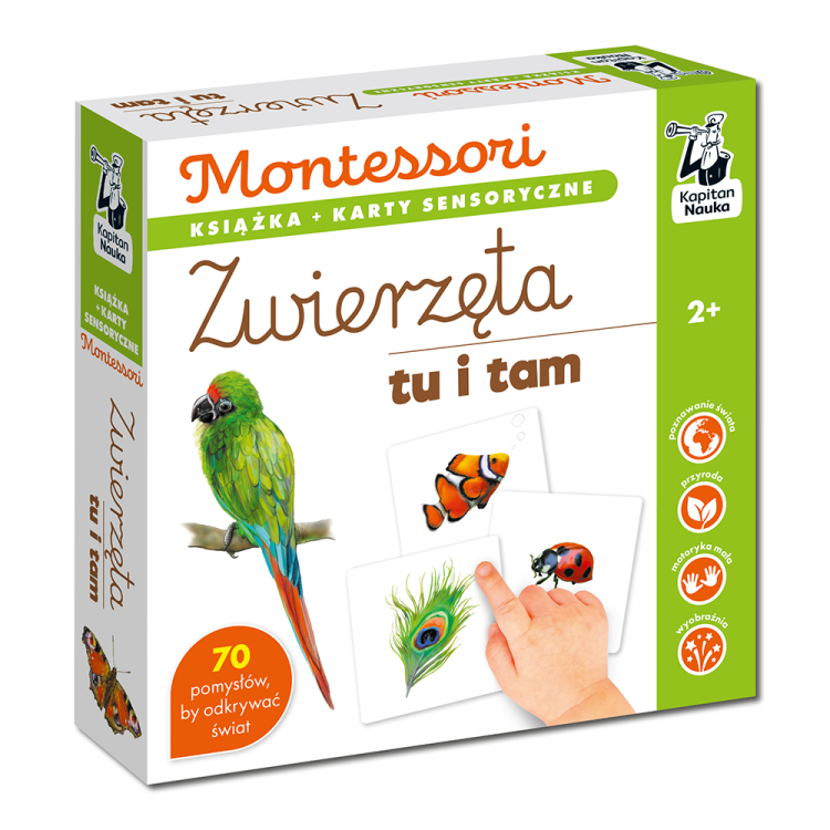 Montessori. Zwierzęta tu i tam. Karty sensoryczne z książeczką. Kapitan Nauka.png