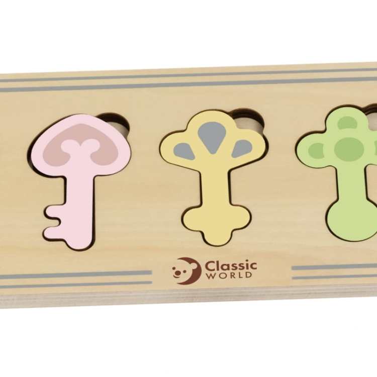 CLASSIC WORLD Drewniana Układanka Montessori Sensoryczna Klucze i Zamki do Dopasowania4.jpg