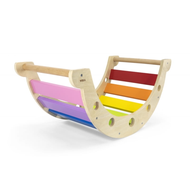 VIGA Drewniany Bujak Mostek 2w1 Huśtawka Montessori Tęczowa2.jpg