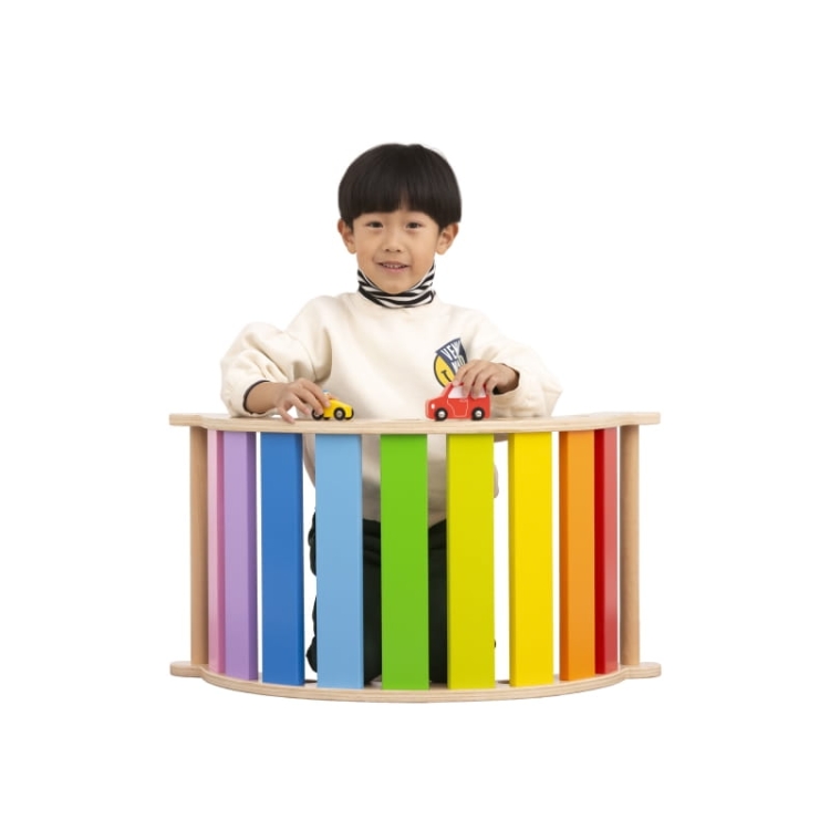 VIGA Drewniany Bujak Mostek 2w1 Huśtawka Montessori Tęczowa3.jpg