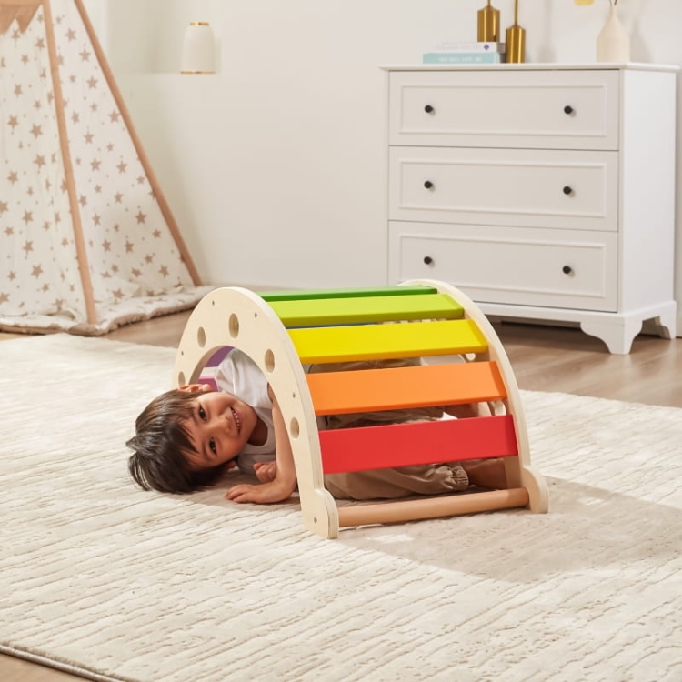 VIGA Drewniany Bujak Mostek 2w1 Huśtawka Montessori Tęczowa8.jpg