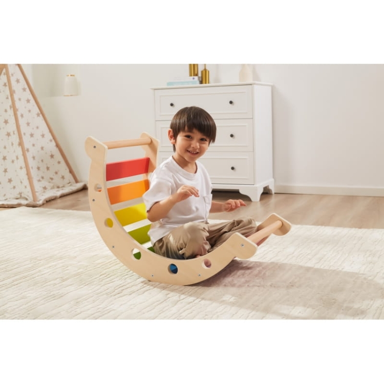 VIGA Drewniany Bujak Mostek 2w1 Huśtawka Montessori Tęczowa10.jpg