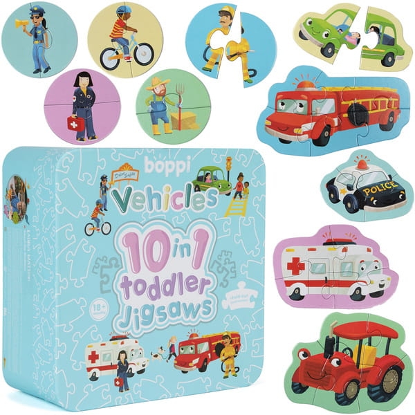 BOPPI, 10 w 1 progresywne pierwsze puzzle Pojazdy i zawody 30 elem2.jpg