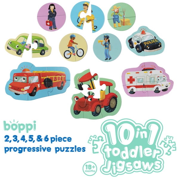 BOPPI, 10 w 1 progresywne pierwsze puzzle Pojazdy i zawody 30 elem6.jpg