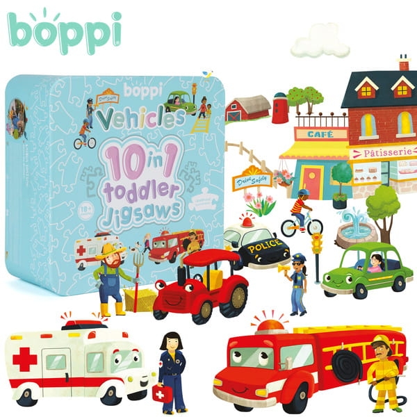 BOPPI, 10 w 1 progresywne pierwsze puzzle Pojazdy i zawody 30 elem7.jpg