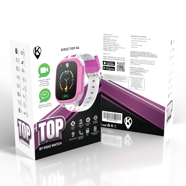 Smartwatch dla dziecka z lokalizacją GPS KiDiZ Top różowy.png